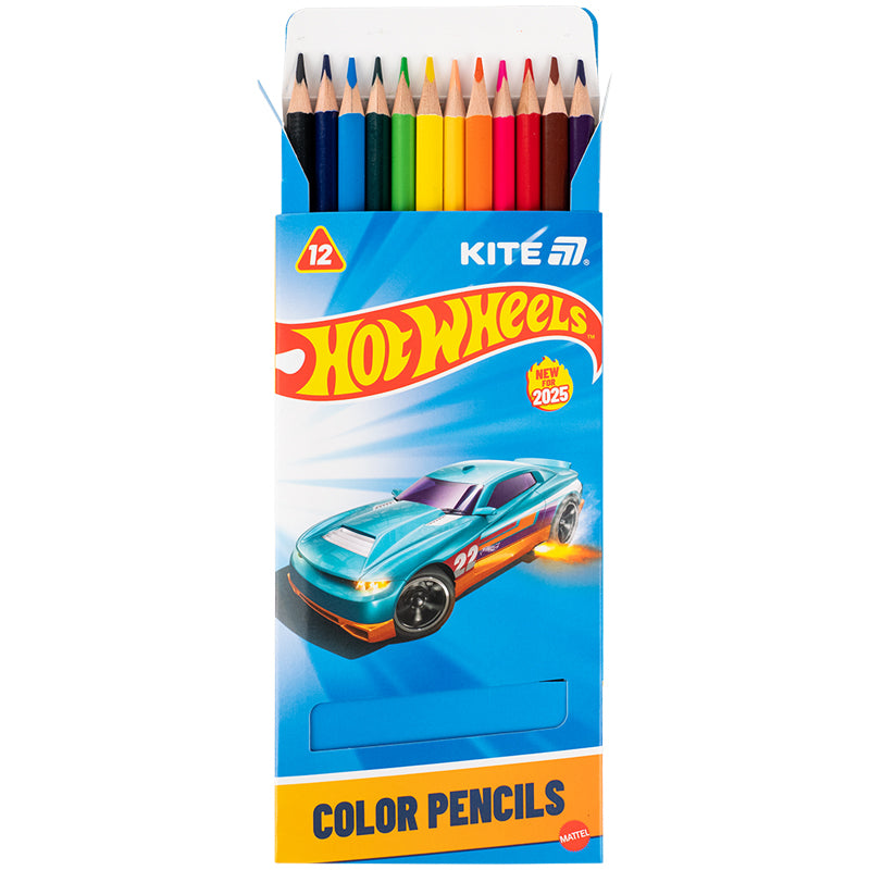 Олівці кольорові Kite 12 кольорів, тригранні Hot Wheels HW25-053. Фото 4