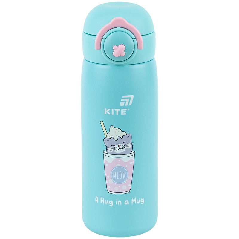 Термос з кнопкою Kite K25-1221-1, Hug in mug, 430 мл, бірюзовий