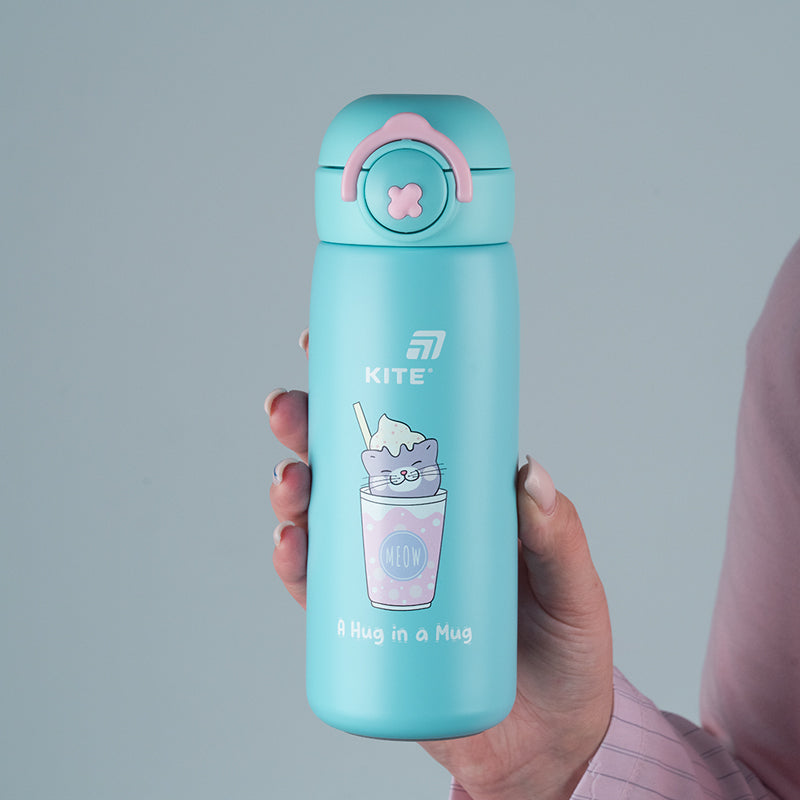 Термос з кнопкою Kite K25-1221-1, Hug in mug, 430 мл, бірюзовий. Фото 5