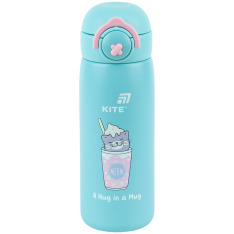 Термос з кнопкою Kite K25-1221-1, Hug in mug, 430 мл, бірюзовий
