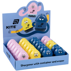 Точилка Kite K25-365 Faces, з контейнером та гумкою асорті (24 шт). Фото 2