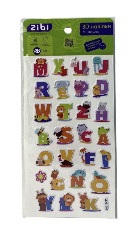 3D наліпки ZiBi Англійська абетка тварини 18 см KIDS Line ZB.63310 