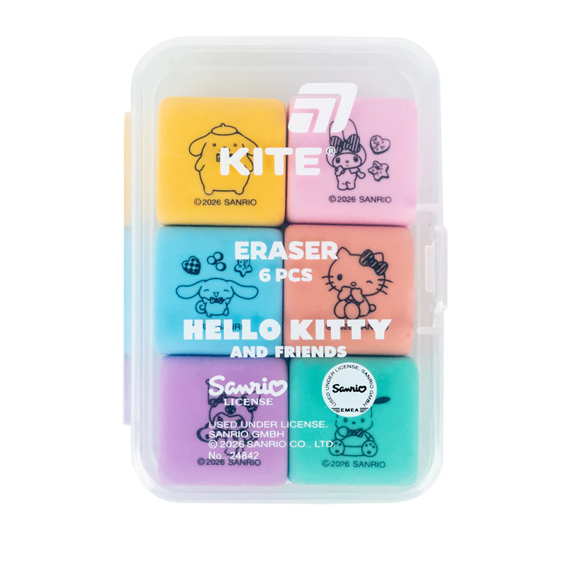 Набір гумок у пластиковому боксі Kite Hello Kitty and Friends асорті 6 шт HK26-145