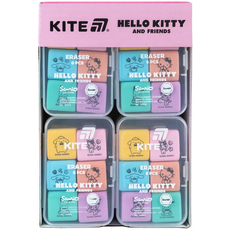 Набір гумок у пластиковому боксі Kite Hello Kitty and Friends асорті 6 шт HK26-145. Фото 5