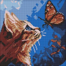Алмазна мозаїка Ideyka. Котик та метелик 30х30см