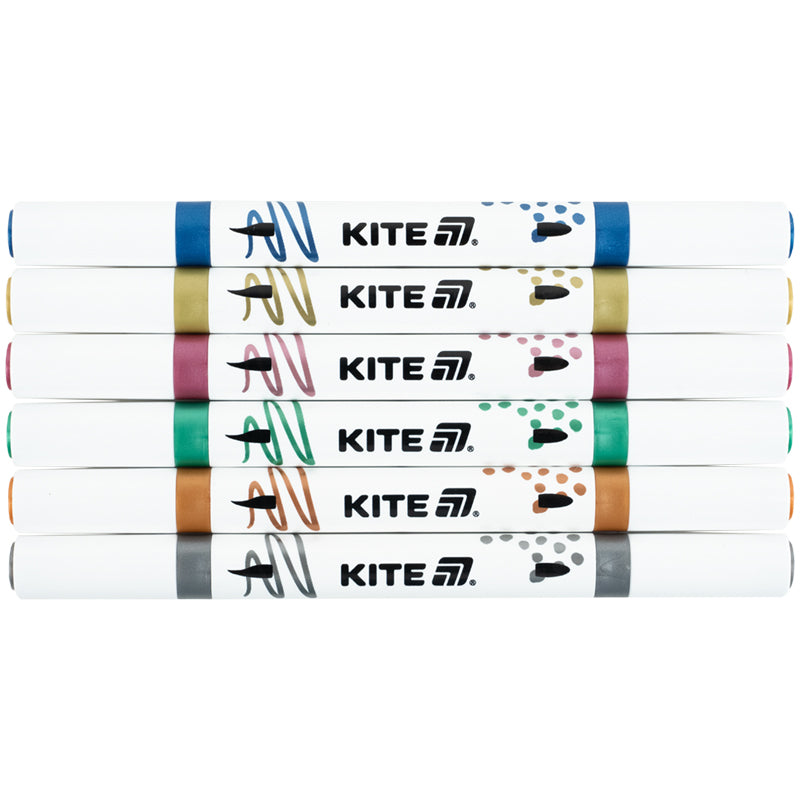 Маркери акрилові двосторонні Kite Creative K-1293, 6 кольорів металлік. Фото 2