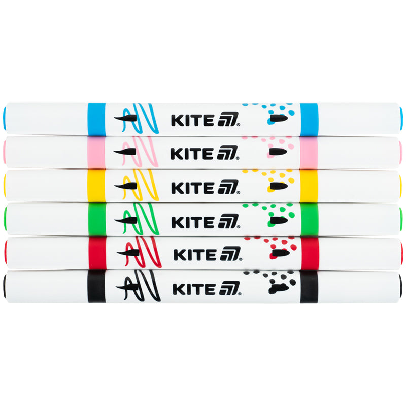 Маркери акрилові двосторонні Kite Creative K-1293, 6 кольорів. Фото 2