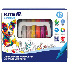 Маркери акрилові з рідкими чорнилами Kite Creative K-1161, 12 кольорів