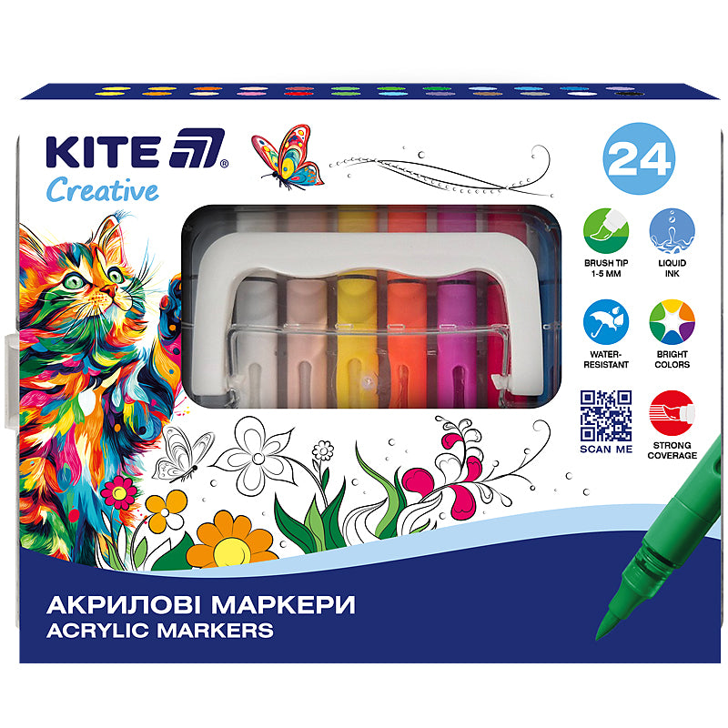 Маркери акрилові з рідкими чорнилами Kite Creative K-1162, 24 кольори