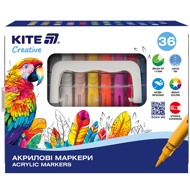 Маркери акрилові з рідкими чорнилами Kite Creative K-1163, 36 кольорів