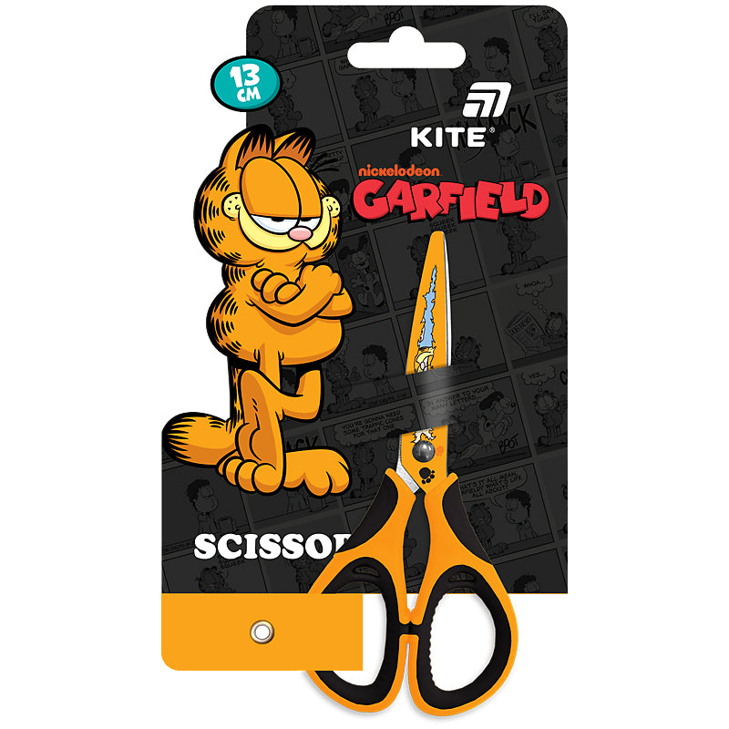 Ножиці дитячі з гумовими вставками і малюнком на лезі Kite Garfield GF26-148, 13 см