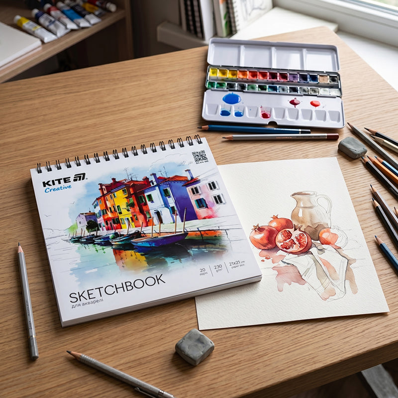 Скетчбук для акварелі Kite Creative K-1285, 21х21 см, на спіралі, 20 аркушів. Фото 5