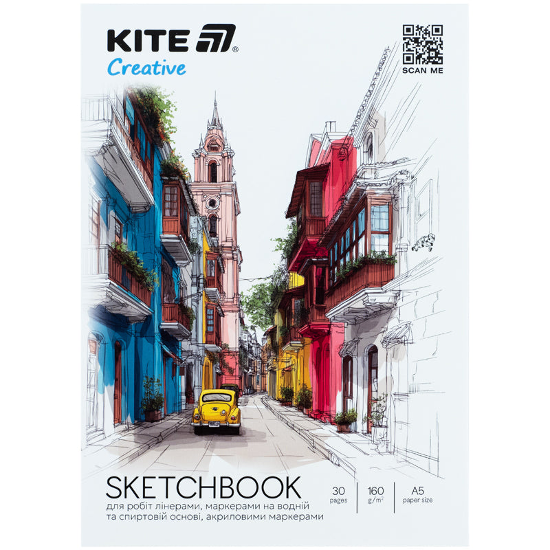 Скетчбук для робіт маркерами Kite Creative K-1280, А5, 30 аркушів