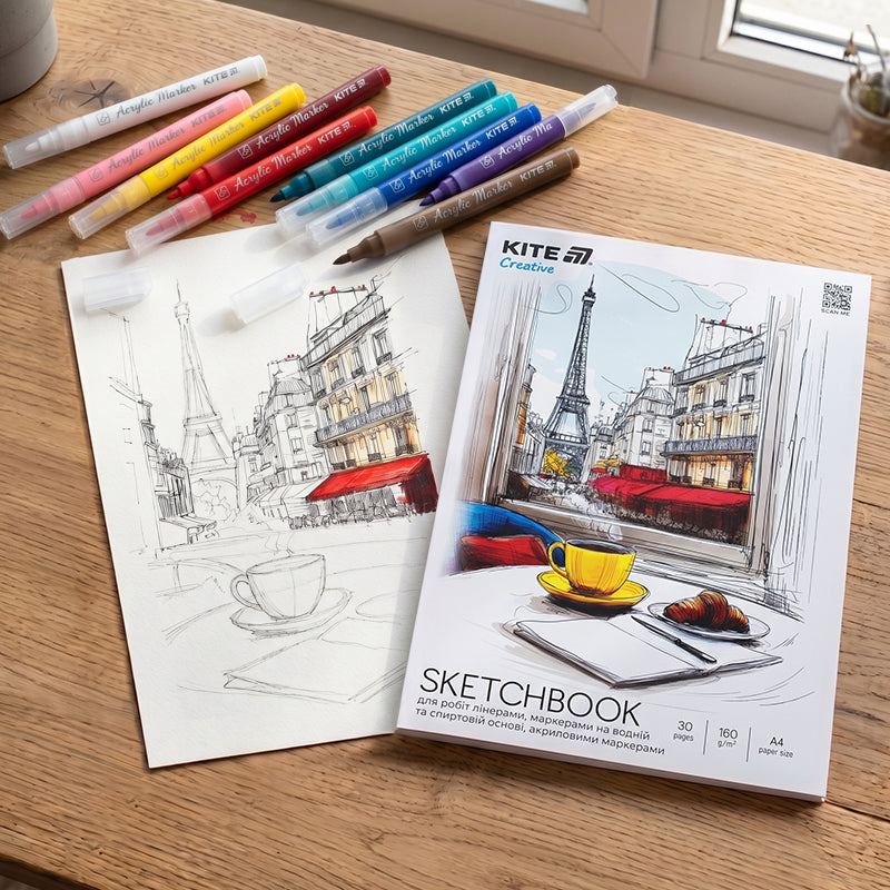 Скетчбук для робіт маркерами Kite Creative K-1281, А4, 30 аркушів. Фото 5