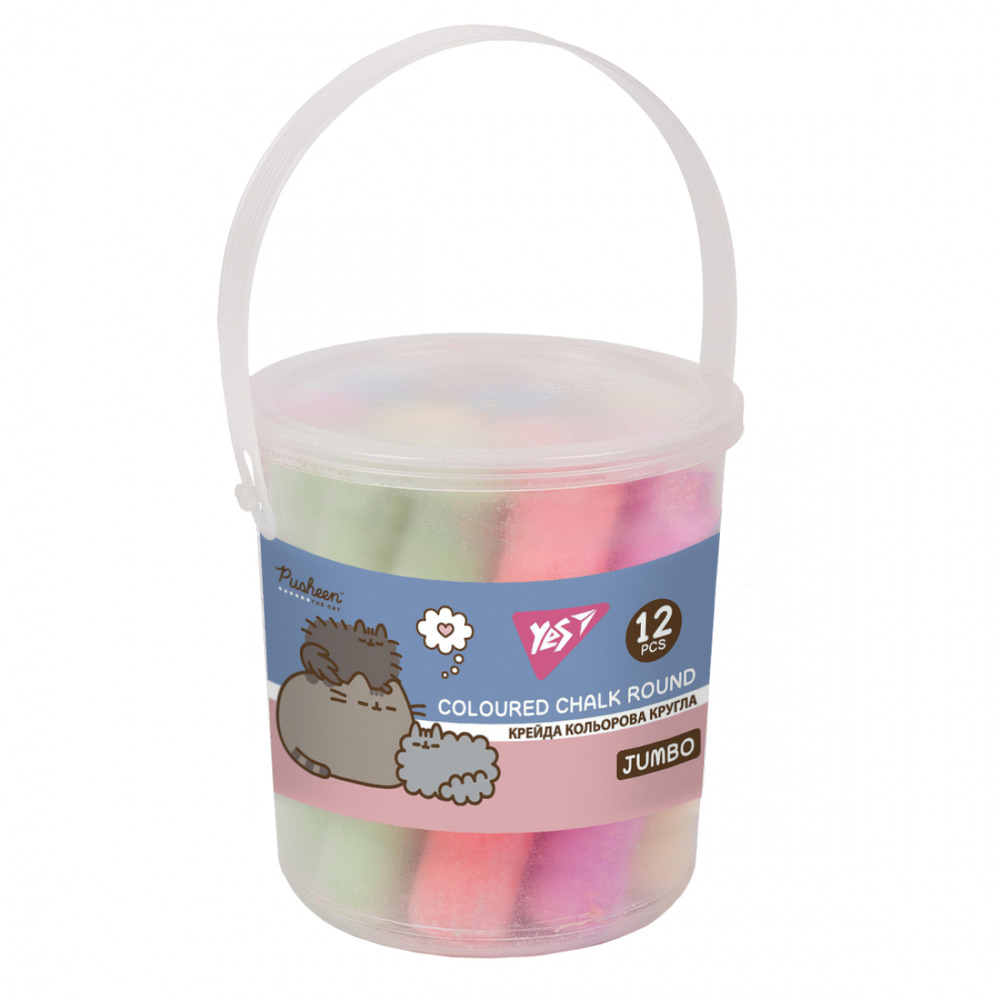 Крейда кольорова Yes Pusheen JUMBO 12 штук у відрі 400550