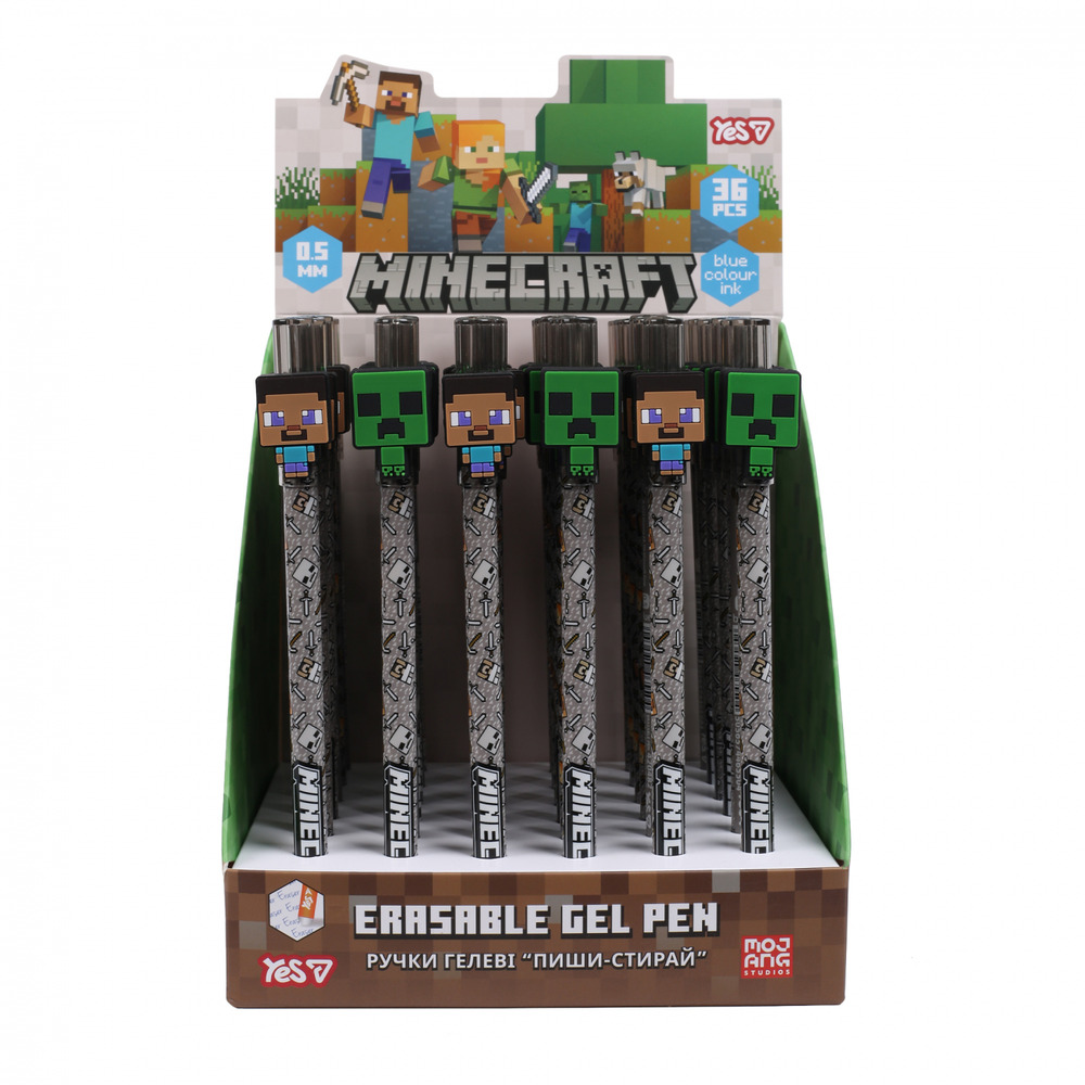 Ручка гелева пиши-стирай Yes Minecraft 0,5 мм синя 420482