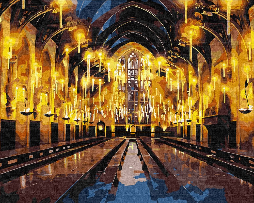 Картина за номерами Ideyka. WB Harry Potter: Велика зала з фарбами металік 40х50см 