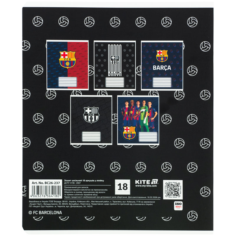 Зошит шкільний Kite FC Barcelona BC26-237, 18 аркушів, лінія. Фото 14
