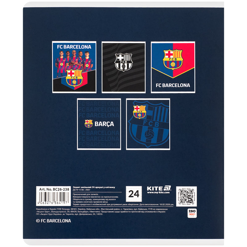 Зошит шкільний Kite FC Barcelona BC26-238, 24 аркуші, клітинка. Фото 14