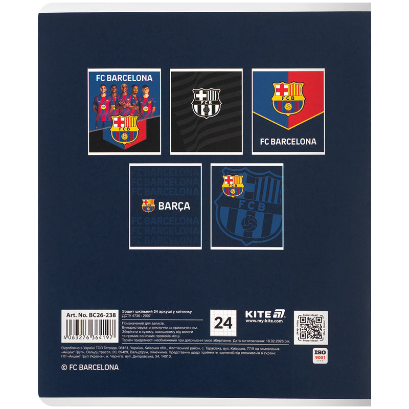 Зошит шкільний Kite FC Barcelona BC26-238, 24 аркуші, клітинка. Фото 18