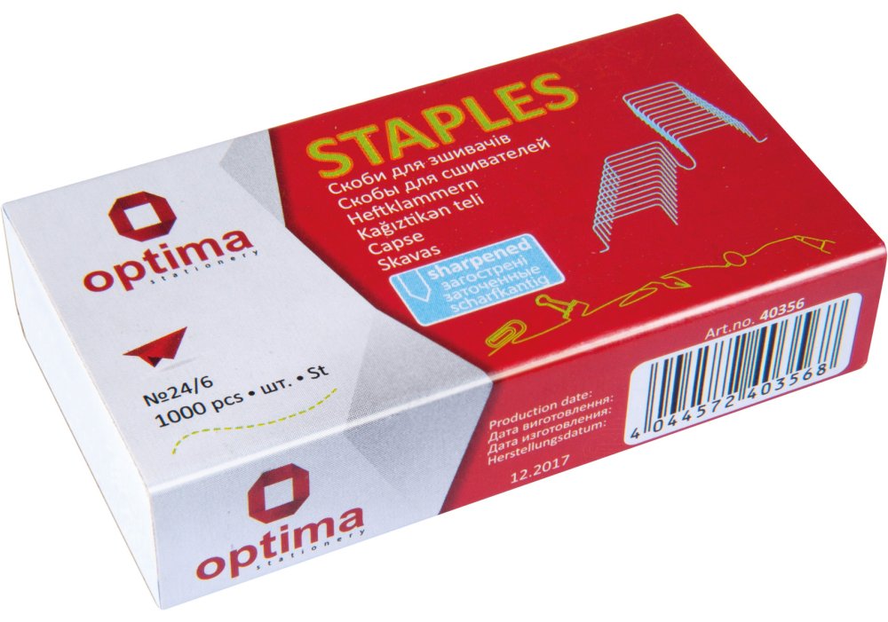 Скоби Optima №24/6 1000 шт загострені O40356