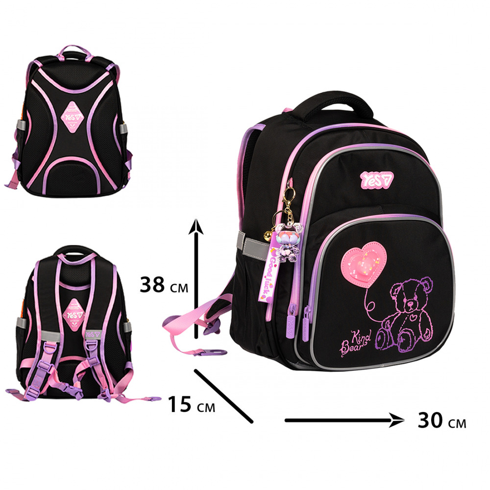 Рюкзак шкільний напівкаркасний Yes S-91M Pink Bear 550499. Фото 3