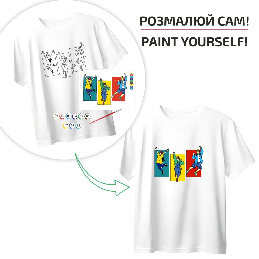 Набір, футболка-розмальовка Go-Art бавовна 100%, біла, розмір L, ROSA Talent N0003824. Фото 2
