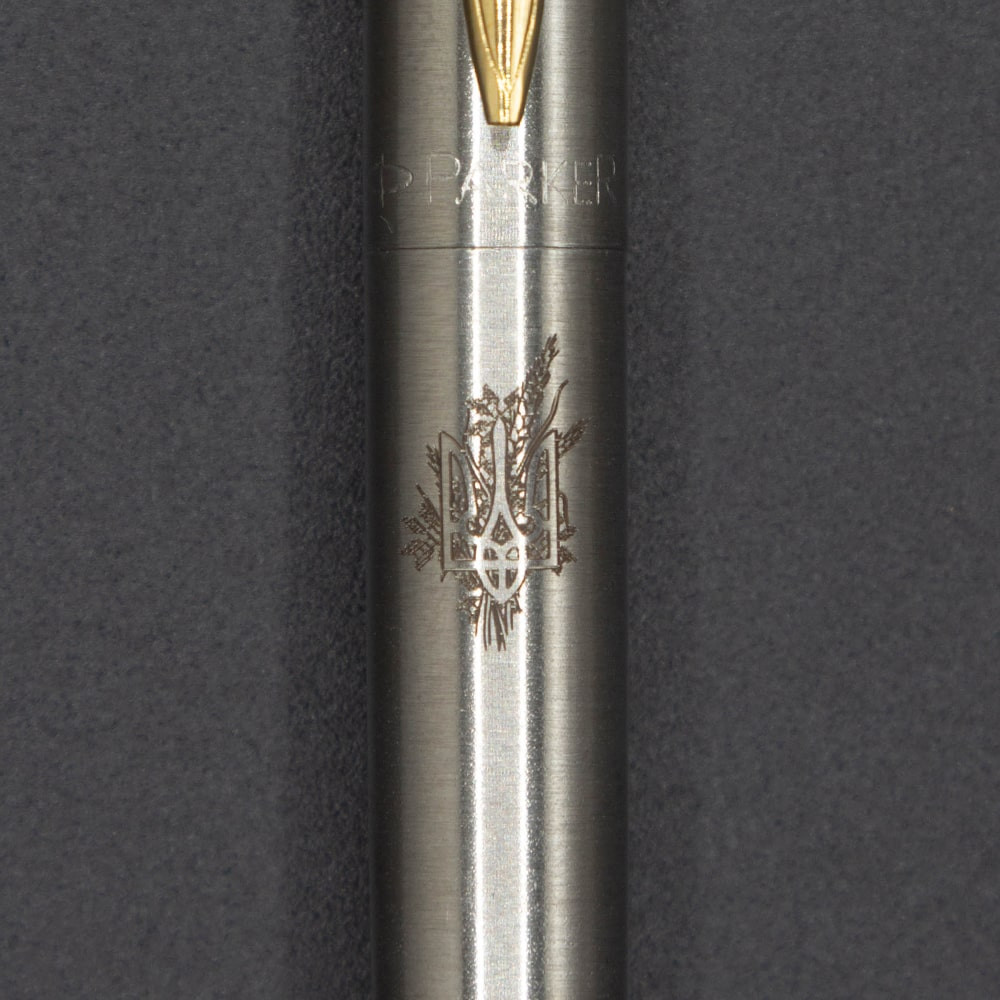 Ручка Parker Jotter Ukraine сталь з позолотою, кулькова, Тризуб з пшеницею 16 032_T066b. Фото 4
