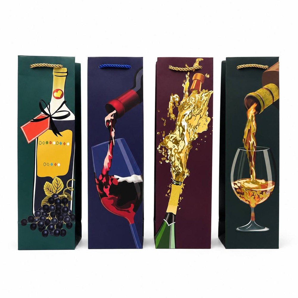 Пакет паперовий подарунковий Buromax, Wine bottle:11х38х11см, тиснення фольгою BM.200089