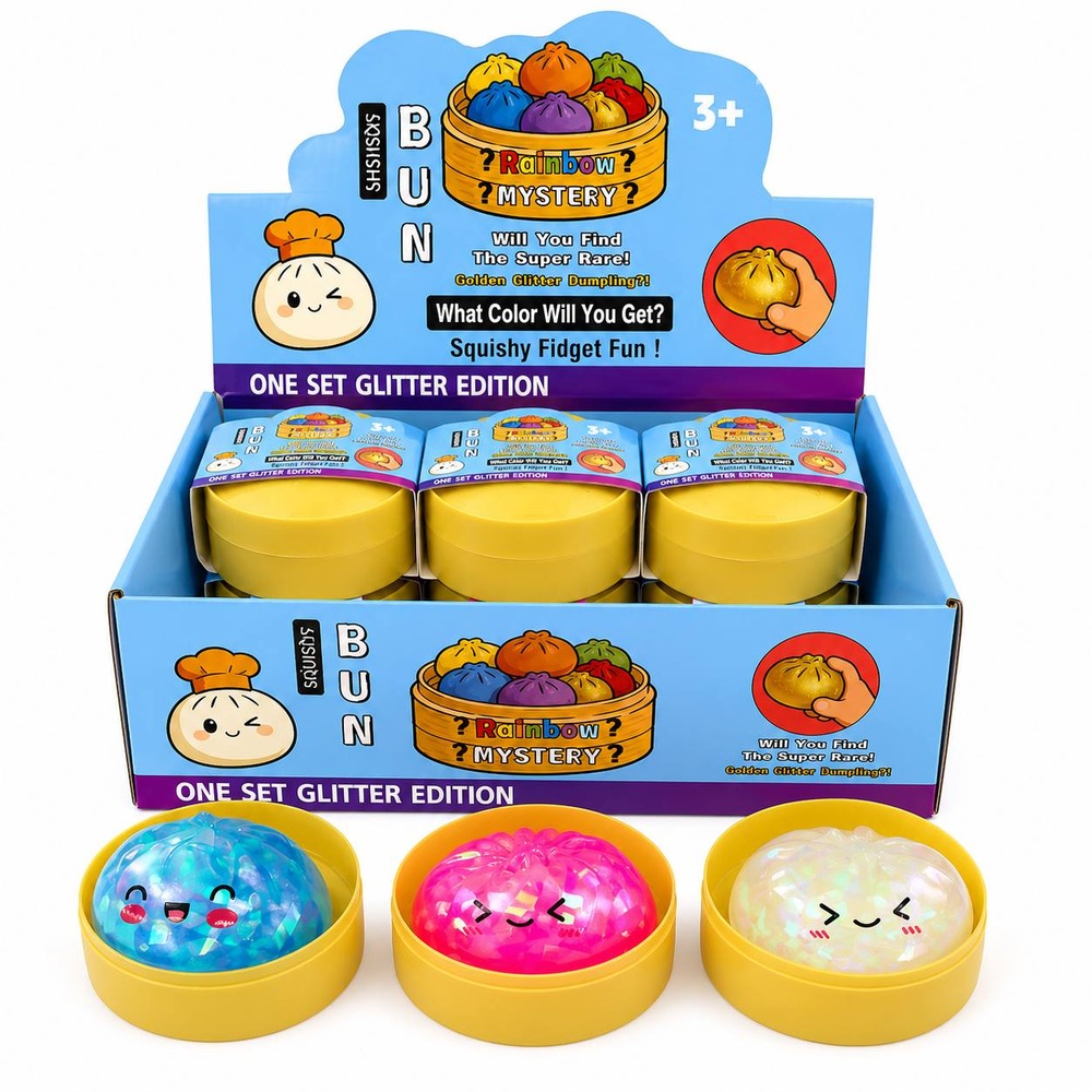 Іграшка-антистрес сквіш-пельмень 8,5 см (Squishy Dumpling) прозорий з конфеті (12/72)