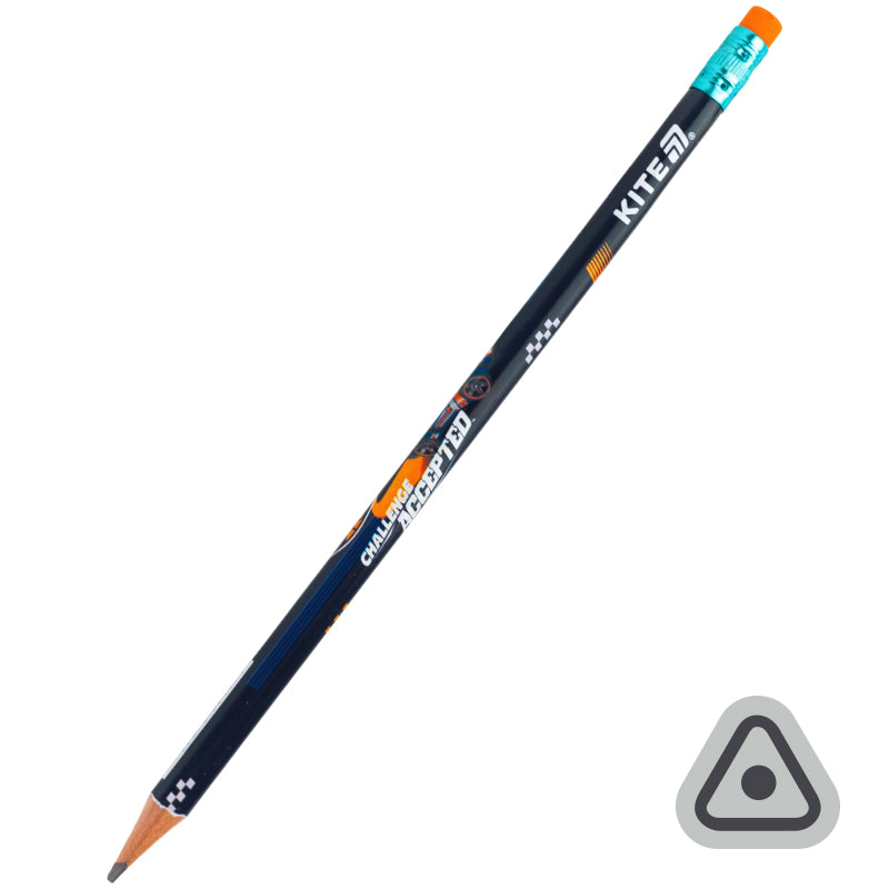 Олівець графітний тригранний з гумкою Kite Hot Wheels HW26-046. Фото 2