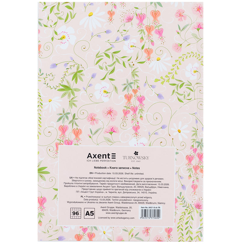 Книга записна Axent Turnowsky Floral 1 8457-10-A-TR, 96 аркушів, клітинка, тверда обкладинка. Фото 5