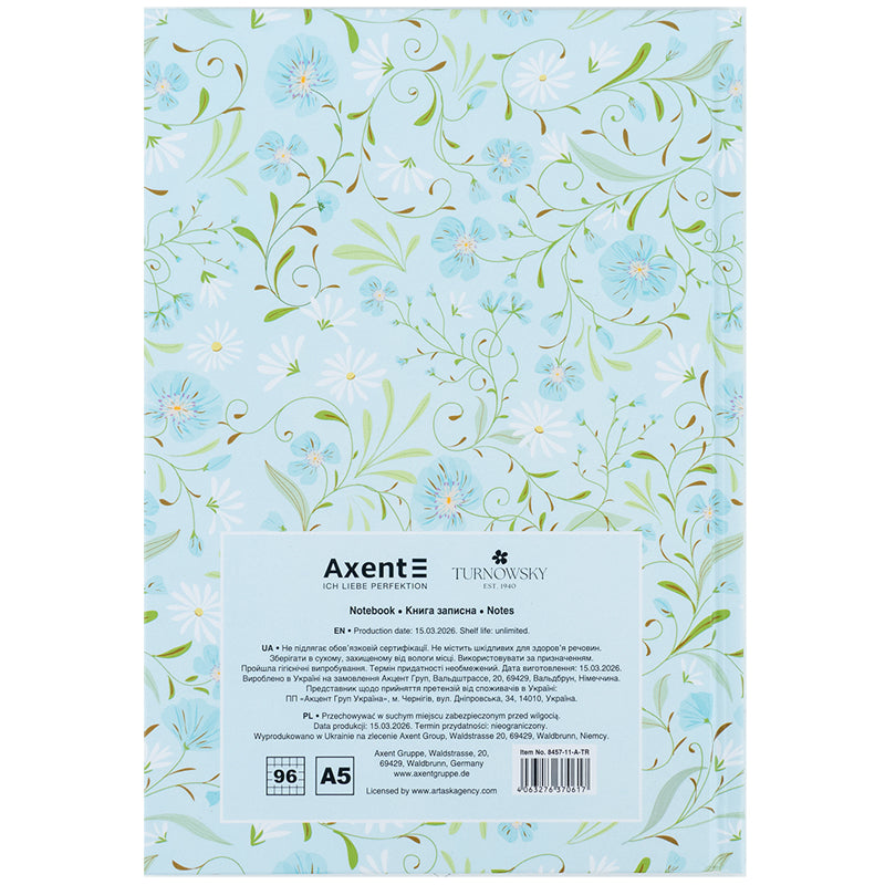 Книга записна Axent Turnowsky Floral 2 8457-11-A-TR, А5, 96 аркушів, клітинка, тверда обкладинка. Фото 5