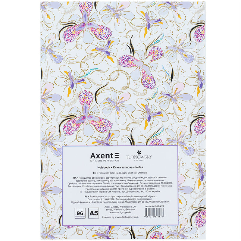 Книга записна Axent Turnowsky Floral 4 8457-13-A-TR, А5, 96 аркушів, клітинка, тверда обкладинка. Фото 5