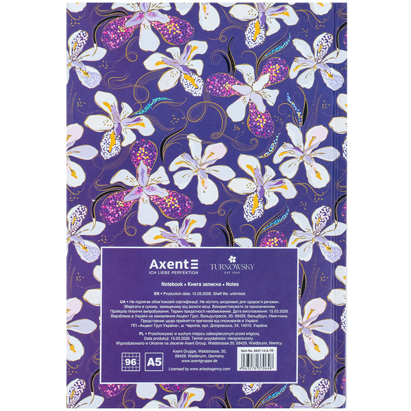 Книга записна Axent Turnowsky Floral 5 8457-14-A-TR, А5, 96 аркушів, клітинка, тверда обкладинка. Фото 5