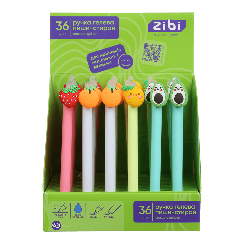 Ручка ZiBi пиши-стирай FRUITS 0.5 мм синя KIDS Line ZB.22157 