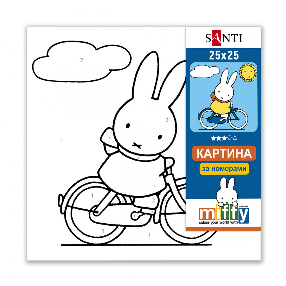 Картина за номерами SANTI. Miffy. Зайчик на велосипеді 25х25см. Фото 2