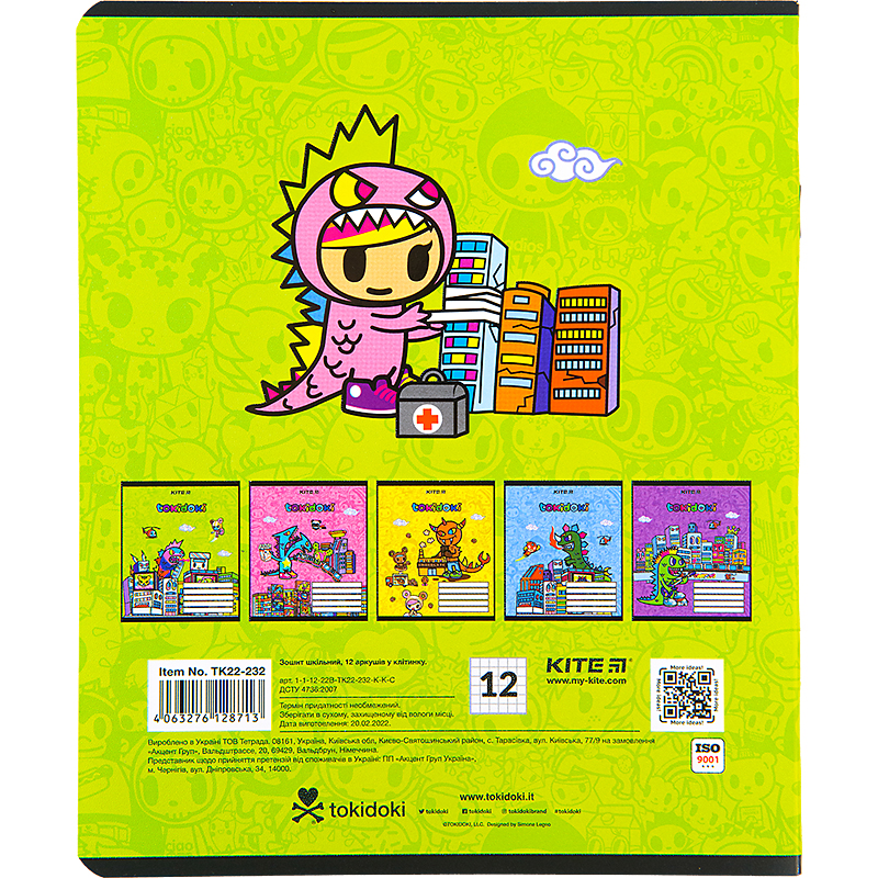 Зошит шкільний Kite tokidoki 12 аркушів, клітинка TK22-232. Фото 5