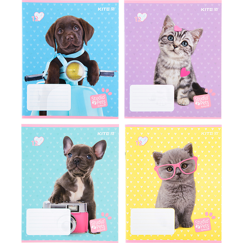 Зошит шкільний Kite Studio Pets 12 аркушів, коса лінія SP22-235