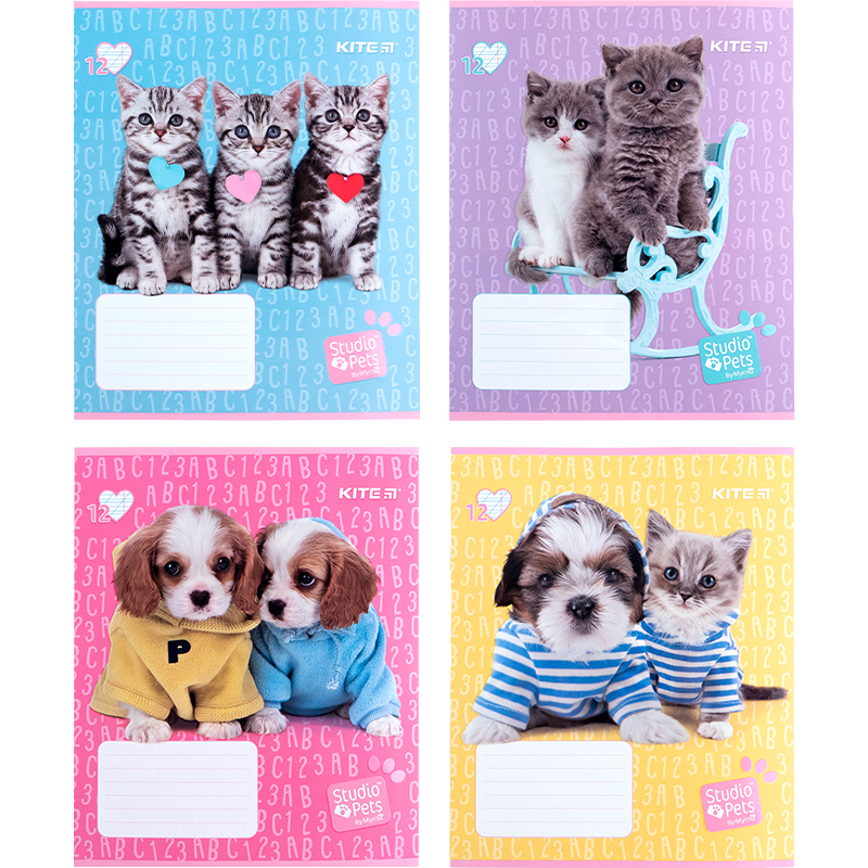 Зошит шкільний Kite Studio Pets 12 аркушів, коса лінія SP24-235