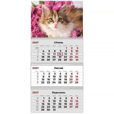 Календар настінний квартальний 2027 Axent Cats 3 8803-27-9-A, 3 пружини