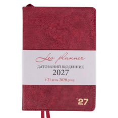 Щоденник діловий Leo Planner Prime А5 датований 2027 інтегральний бордовий 368 сторінок 252729