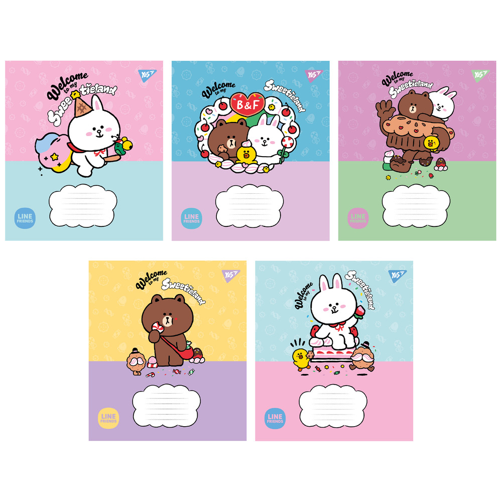 Зошит шкільний Yes Line Friends. Sweetieland А5 12 аркушів коса лінія 766935