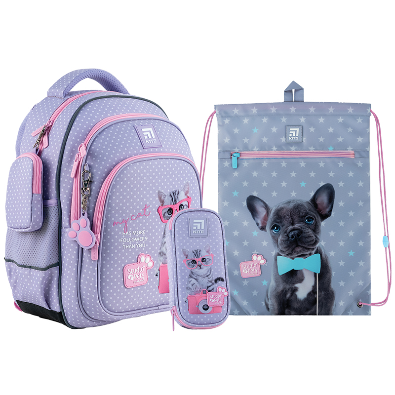 Шкільний набір Kite Studio Pets SET_SP24-763S (рюкзак, пенал, сумка)