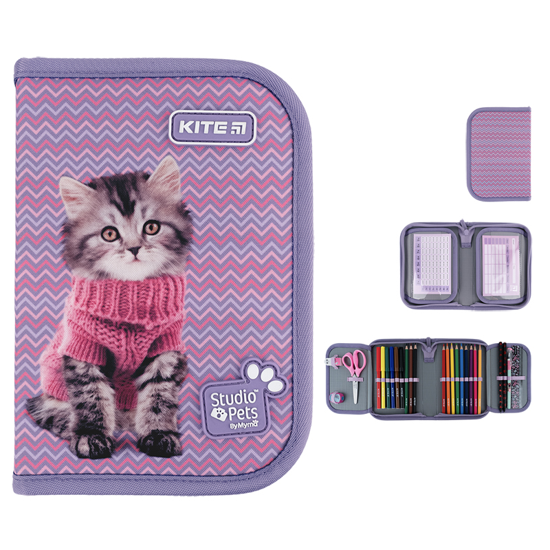 Пенал з наповненням Kite Studio Pets SP24-622H-1, 1 відділення, 2 відвороти