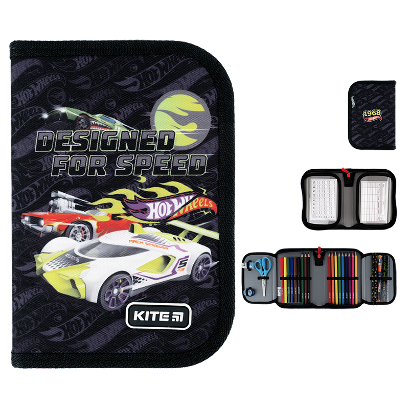 Пенал з наповненням Kite Hot Wheels HW24-622H, 1 відділення, 2 відвороти
