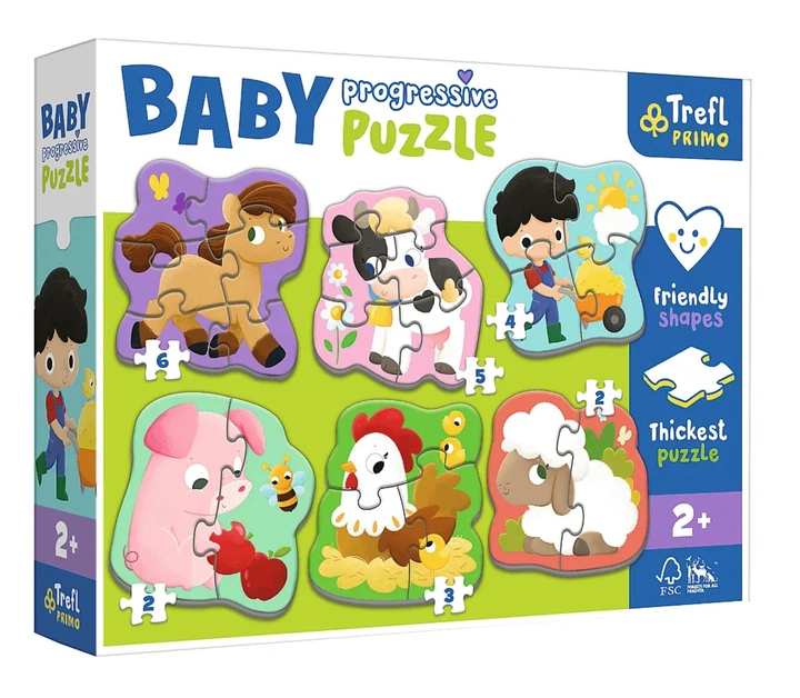 Пазли Trefl Baby Progressive 6в1 - Тваринки на фермі 44000